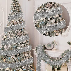 GARVEE 33ft hristmas Tinsel Garland Metallic Shiny Garland Christmas Tree Tinsel Decor Xmas Hanging Tinsel Wreath for Christmas Home and Party Indoor Outdoor Holiday Embellishments