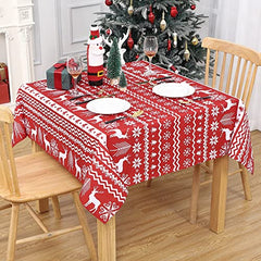 GARVEE Christmas Tablecloth, Xmas Tree and Deer Design Square Table Cloth Waterproof Holiday Decorative Boho Table Cover for Outdoor, Indoor Party Kitchen Dining Room, 52 x 52 Inch, White