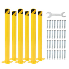 GARVEE Safety Bollard 6 Packs, 36 Inch Height Bollard Post, 4.5 Inches Diameter Steel Pipe, Yellow Safety Steel Bollard with 8 Anchor Bolts, Driveway Security Bollards for Traffic-Sensitive Area