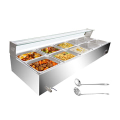 GARVEE 10-Pan Electric Food Warmer + 1800W Heating + Temperature Control + Stainless Steel + Tempered Glass Cover + 12QT/Pan + Buffet, Party, Restaurant