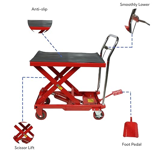 GARVEE Hydraulic Lift Table Cart 500LBS Double Scissor Lift Table, Cart Lift Table Cart 29.6" Lifting Height with 4 Wheels and Foot Pump, Hydraulic Cart for Material Handling and Freight Lifting - 500LBS