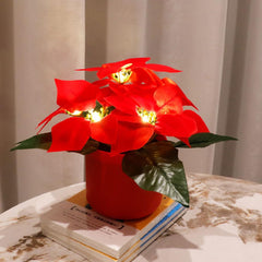 GARVEE Led Table Light Artificial Poinsettia Plant Night Light with Vase Battery Powered Table Lamp Flower Arrangement for Home Birthday Holiday Party Wedding Room Decoration Table Centerpieces