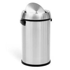 WELYFE 17 Gallon Swing Open Trash Can, Round Stainless Steel Trash Can, Commercial Trash Can