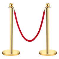 GARVEE Velvet Ropes and Posts 2pcs, Solid Base 5 ft Red Velvet Rope Crowd Control Barriers Gold Stanchions Post with Ball Top, Red Carpet Poles for Red Carpet, Parties, Wedding, Exhibition