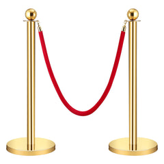 GARVEE Velvet Ropes and Posts 2pcs, Solid Base 5 ft Red Velvet Rope Crowd Control Barriers Gold Stanchions Post with Ball Top, Red Carpet Poles for Red Carpet, Parties, Wedding, Exhibition