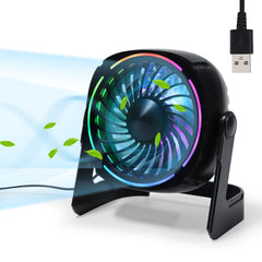 GARVEE HeroPlus RGB Small USB Desk Fan, 6 Inch Small Fan with 8 Light Modes, Mini USB Fan with 3 Speeds, 60 Inch Cord, 360° Rotation, Quiet Operation, Portable Desk Fan for Rooms, Offices, Car, Travel