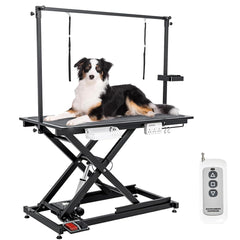 GARVEE 50 Inch Electric Dog Grooming Table, Heavy Duty, Height Adjustable Pet Grooming Table with Socket w/Leveling Wheels, Grooming Arm, Anti Slip Tabletop & Tool Organizer, for All Pets - Black