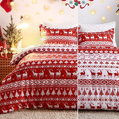 GARVEE Christmas Duvet Cover Twin, Soft Microfiber Red Duvet Covers, Reversible Printed Comforter Cover Set Christmas Holiday Decorative Bedding (Christmas Reindeer and Tree, Twin)