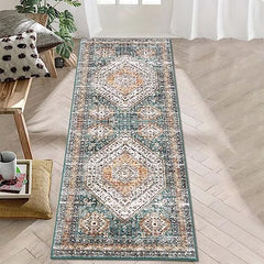 GARVEE Runner Rug for Bedroom 2x6 Ft Area Rug Vintage Hallway Runner Non Slip Retro Floorcover Floral Print Low Pile Rug Washable Carpet Floor Mat for Living Room Kitchen Laundry Room, Green