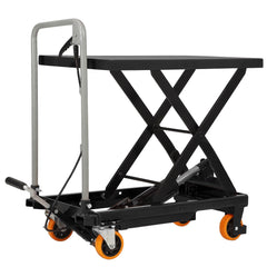 Hydraulic Lift Truck, 500 Lb Capacity 28.5 Inch Lift Height, Manual Single Scissors Lift Platform, 4 Wheels and Non-Slip Pad, Hydraulic Scissors Truck for Material Handling, Black