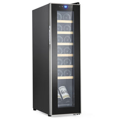 Wine Fridge 177 Bottle, Wine Cooler Refrigerator with 41~64°F Digital Temperature Control, Wine Refrigerator Freestanding for Red White Wine, Champagne, Beer with Blue Interior Light - 14 Bottles with wooden shelves