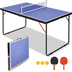 GARVEE Foldable Table Tennis Table Portable Ping Pong Table with Net & 2 Paddles & 3 Balls,Portable Ping Pong Family Game Tables for Outdoor Indoor,54 x 30 x 27 inch