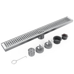 GARVEE 24 Inch Linear Shower Drain, Brushed Nickel Shower Floor Drain, High Flow Shower Drain Kit with Removable Grid Cover, Hair Filter and Adjustable Leveling Feet, Food-Grade SUS 304 Stainless Steel