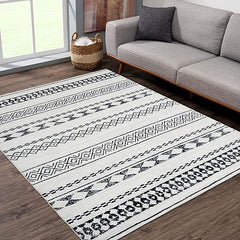 GARVEE 8x10 Moroccan Rug, Black White Geometric Pattern, Non-Slip, Water Resistant, Polyester, Washable, Living Room, Bedroom, Dining