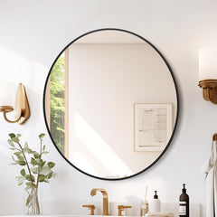 GARVEE 2024 New 20 Inch Round Mirror, HD Eco-Friendly Bathroom Mirror, Metal Framed Circle Mirror, Modern Wall Mirror for Bathroom, Living Room, Vanity, Easy to Install, Matte Black