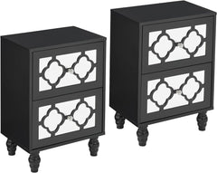 GARVEE Luxury Mirrored Nightstands Set of 2 with 2 Storage Drawers and Crystal Knobs, MDF Material, Durable, Easy to Maintain, Versatile for Bedroom, Living Room