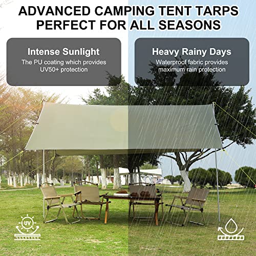 Camping Tarp, Hammock Rain Fly Camping Tarp Waterproof with 2 Aluminum