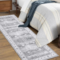 GARVEE Runner Rug 2x8 Machine Washable Rug for Hallway Entryway Grey Vintage Distressed Area Rugs Indoor Floor Cover Carpet Rug Soft Velvet Mat Foldable Accent Rug for Kitchen, 2'x8', Grey