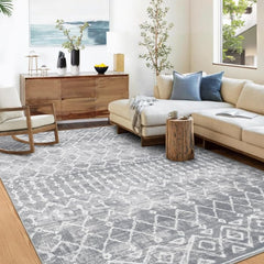 GARVEE Washable Moroccan Area Rug 4x6 | Non-Slip, Stain Resistant | Premium Polyester | Vintage Grey Design | Living Room, Bedroom, Office