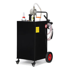 30 Gallon Stainless Steel Portable Fuel Caddy, Manual Pump & 4 Wheels - Black / 35 Gallon