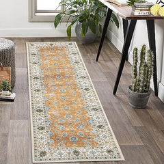 GARVEE 2x6 Kitchen Rug Runner Vintage Hallway Runner Rug Long Machine Washable Runner Rug Low Pile Stain Resistant Runenr Rug for Hallway Laundry Entryway, 2' x 6' Orange