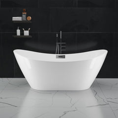 GARVEE 67 Inch Freestanding Bathtub for Bathroom, Sky Acrylic Contemporary Soaking Tub with Chrome Overflow and Drain