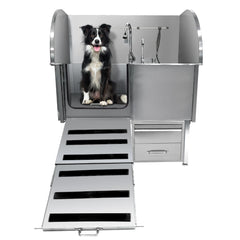 GARVEE Professional Dog Grooming Tub, Stainless Steel Dog Wash Station with Foldable Ramp, Storage Drawer, Floor Grate & Faucet/Dog Bathtub for Large, Medium & Small Pets - Right Door (60