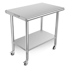 GARVEE Stainless Steel Table, 36 x 24 inches Kitchen Prep Work Tables with Wheels, NSF Commercial Worktable with Adjustable Under Shelf for Restaurant Home and Hotel