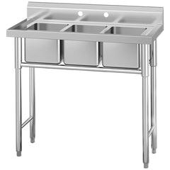 GARVEE 3 Compartment Utility Kitchen Sink, Stainless Steel Freestanding Commercial Sink, Prep Sink for Restaurant, Laundry, Garage, Workshop, 39.3 * 37 * 17.7 IN