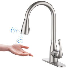 GARVEE Touchless Pull Down Faucet, Double Sensor, 3 Hole, Nickel