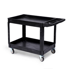 GARVEE Utility Service Cart - Heavy Duty Plastic Toll Cart with Swivel Wheels and Brakes, 550LBS Capacity Detailing Cart with Large Shelf & Ergonomic Storage Handle for Warehouse Garage Cleaning - 45.7x 25.6x 33.5 Inch