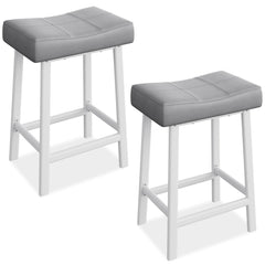 GARVEE 24 Inch Backless Saddle Barstools Set of 2, Counter Height Upholstered Padded Barstools with Curved Surface, Metal Leg and Footrest, for Kitchen Counter, Home Bar (Gray, 24 inch-Set of 2)