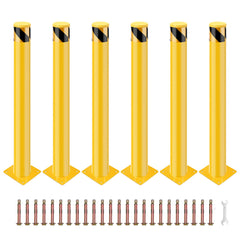 GARVEE Bollard Post 30 inch, Safety Bollard Post in Ground, Removable Steel Bolt Down Parking Bollards, Yellow - 6PACK