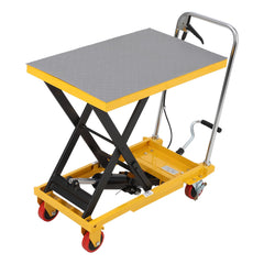 GARVEE Hydraulic Lift Table Cart 500lbs, Lift Table Capacity 28.5 Inch Lifting Height, Manual Single Scissor with 4 Wheels and Non-Slip Pad Thickness 3mm for Material Handling and Transportation - 330lbs / Yellow