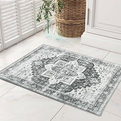 GARVEE Area Rug 2x3 Vintage Rug for Entryway Floor Cover Print Carpet Distressed Grey Vintage Area Rug Machine Washable Foldable Accent Rug, 2’x3’, Grey