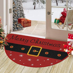 GARVEE Christmas Welcome Floor Doormat Half Round Door Mat Indoor Entrance Mat Absorbent Doormats Area Rugs Non-Slip Semi Circle Floor Mats for Home Kitchen Outdoor 17x29 Inch Red