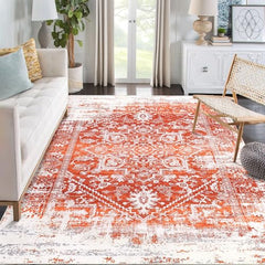 Garvee Area Rug 4x6 Vintage Rug Non Slip Washable Rug Non Shedding Distressed Rug Low Pile Throw Rug Foldable Accent Rug for Bedroom Nursery Living Room, Orange