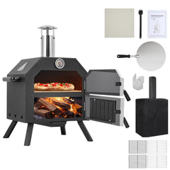 GARVEE Wood-Fired Outdoor Pizza Oven, Foldable Legs, 12