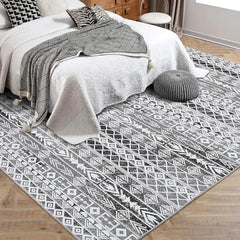 Moroccan Geometric Area Rug, Machine Washable Easy to Clean Non-Shedding Stain-Resistant Non-Slip Foldable Indoor Mat for Living Room, Bedroom, Kitchen, Entryway, Bathroom, Grey, 9 x 12