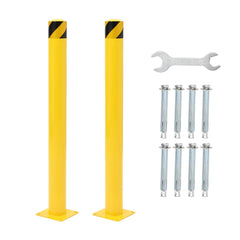 GARVEE Safety Bollard 2 Packs, 36 Inch Height Bollard Post, 4.5 Inches Diameter Steel Pipe, Yellow Safety Steel Bollard with 8 Anchor Bolts, Driveway Security Bollards for Traffic-Sensitive Area