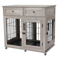 Double Room Wooden Dog Cage with Divider and Tray