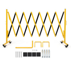 GARVEE Industrial Expandable Metal Barricade, 11FT Mobile Safety Barrier Gate, Retractable Traffic Fence, Easily Assembled Safety Barrier Gate with Casters