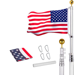 GARVEE 25Ft Aluminum Telescoping Flag Pole Kit with 3x5 USA Flag,Silver