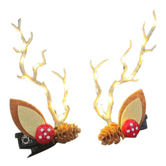 GARVEE 1 Pair Christmas Headwear 3 Modes Reindeer Antlers Xmas Hair Barrettes Hair Accessories For Women Girls (5cm W × 14cm H) Pine cone hairpin