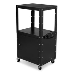 GARVEE AV Cart, 3-Layer Metal Presentation Cart with Locking Cabinet, Media Cart with Power Strip, Height Adjustable Utility Cart, Heavy- Duty AV Car with 4 Rolling Casters and 2 Locking Brakes for Presenta