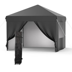 GARVEE 10ft x10ft Pop Up Canopy Tent with 4Pcs Sidewalls, Portable Instant Commercial Canopy with 4 Stakes, 4 Ropes, 4 Sandbags for Farmers' Market, Patio, Outdoor, Camping - Black