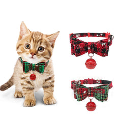 GARVEE Dog Christmas Collar with Bells Cute Bow Tie Adjustable 27-40cm Neck Circumference Pet Collar Neck Accessories Green