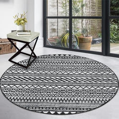 GARVEE Boho Machine Washable Area Rug Blue Small Rug Geometric Farmhouse Rug Mat Stain Resistant Non-Slip Area Rug Mat for Living Room Bedroom, 3' x 5' - Black / 4' x 4' Round