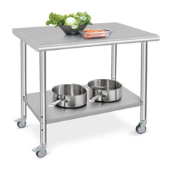 Garvee Stainless Steel Prep Table 36 x 24 Inch, NSF Heavy Duty Commercial Kitchen Table with 4 Wheels and Under Shelf, Outdoor Cooking Table, Dining Room Garage Laundry Room Kitchen