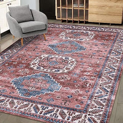 GARVEE Large Living Room Rug 6x9 Vintage Area Rug Machine Washable Rug Non Slip Distressed Rug Indoor Retro Accent Rug Oriental Rug for Bedroom Kitchen Home Office, Pink 6' x 9'